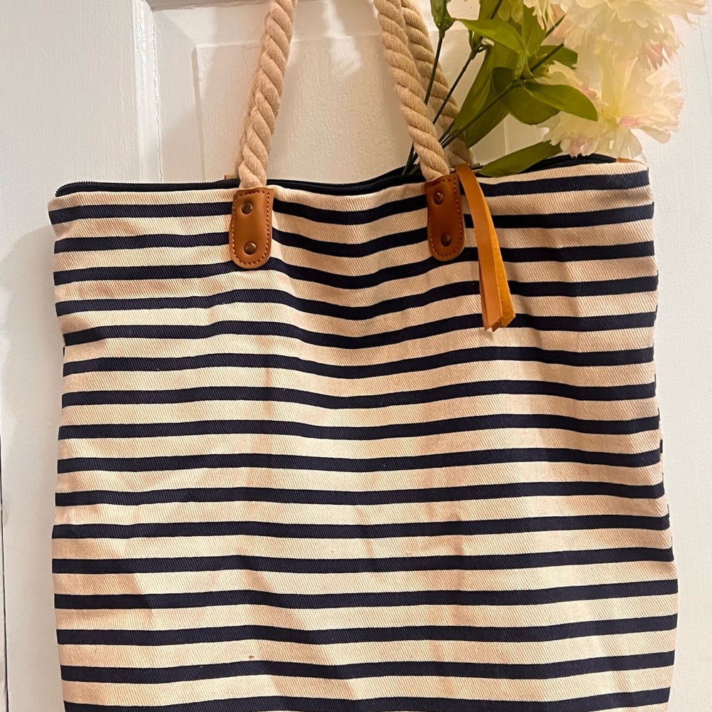 Summer & Rose Striped Tote with Tan Accents
